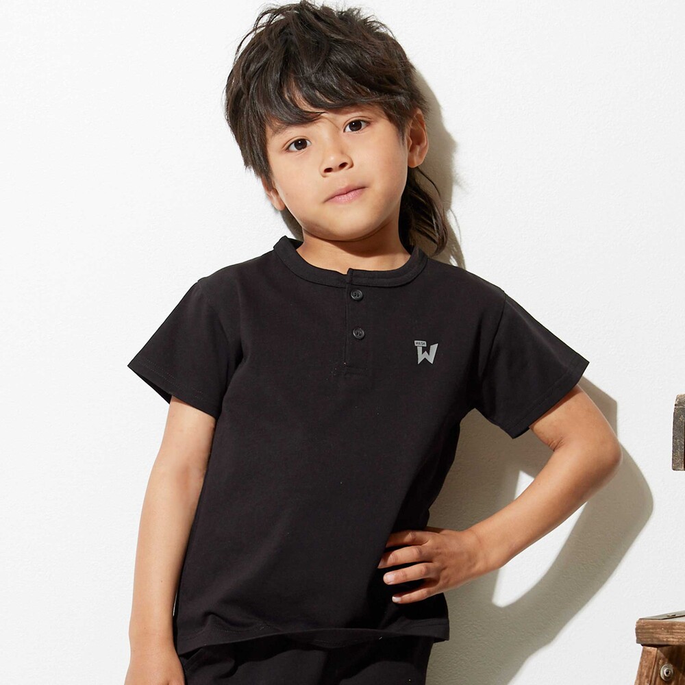 【接触冷感】ヘンリーネックTシャツ&パンツセット(110~160cm) ブラック 110cm