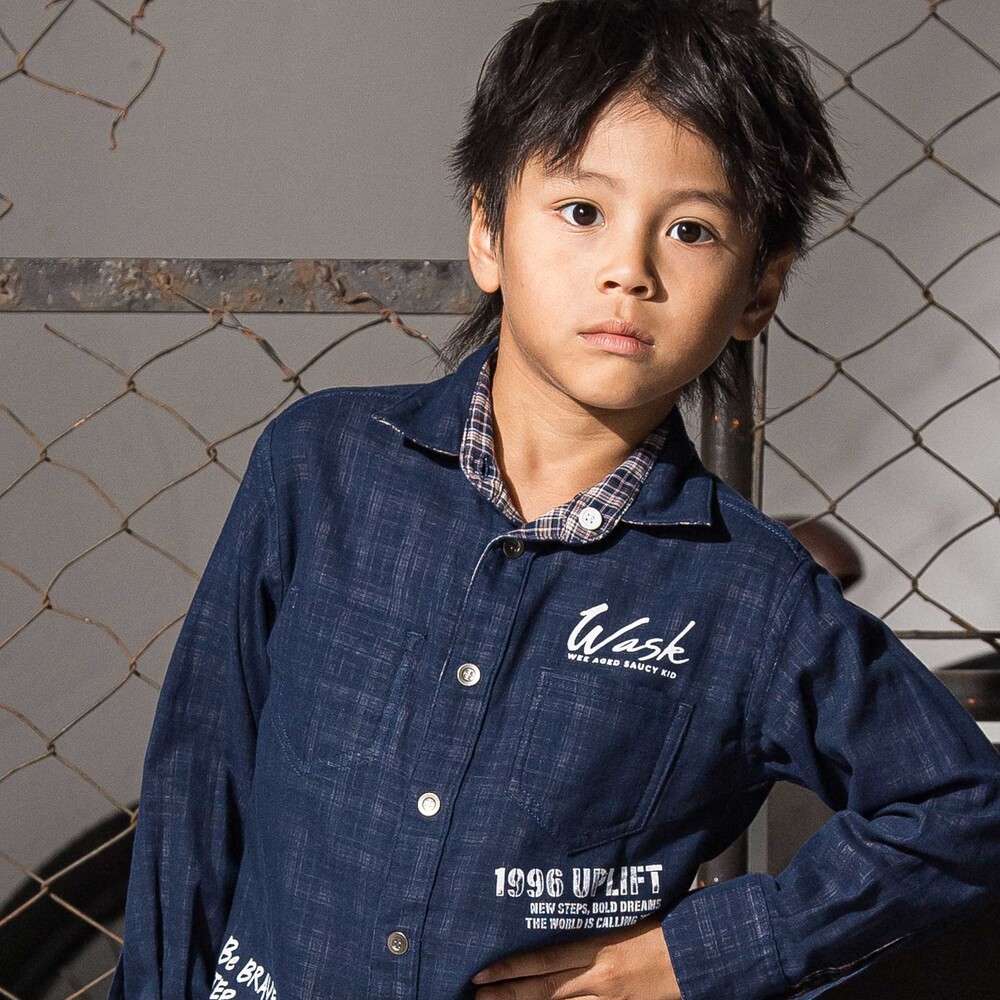 リバーシブルガーゼチェックシャツ(110~160cm) ネイビー 150cm