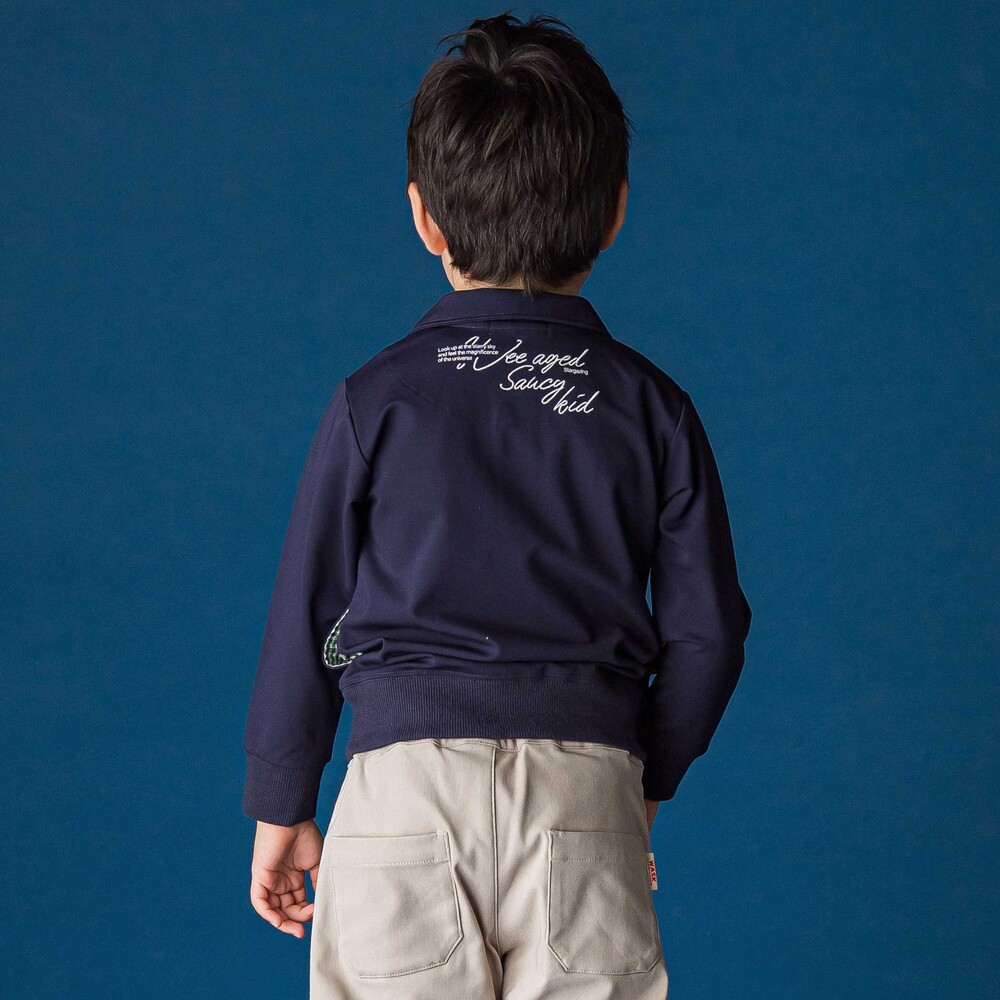 襟付き裏チェックトレーナー(110~160cm) ネイビー 110cm