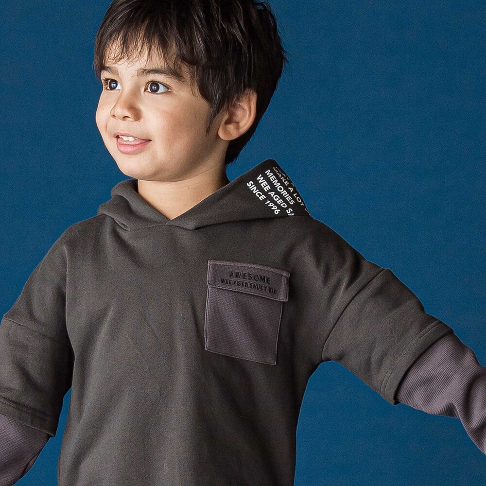 レイヤード風BIGフーディトレーナー(110~160cm) ブラック 110cm