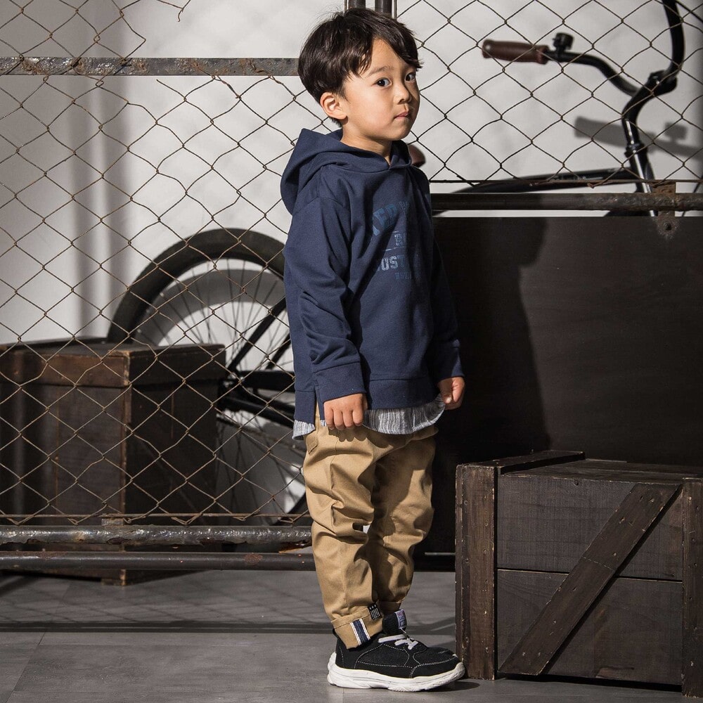 シャツレイヤードカレッジロゴフーディ(110~160cm) ネイビー 110cm