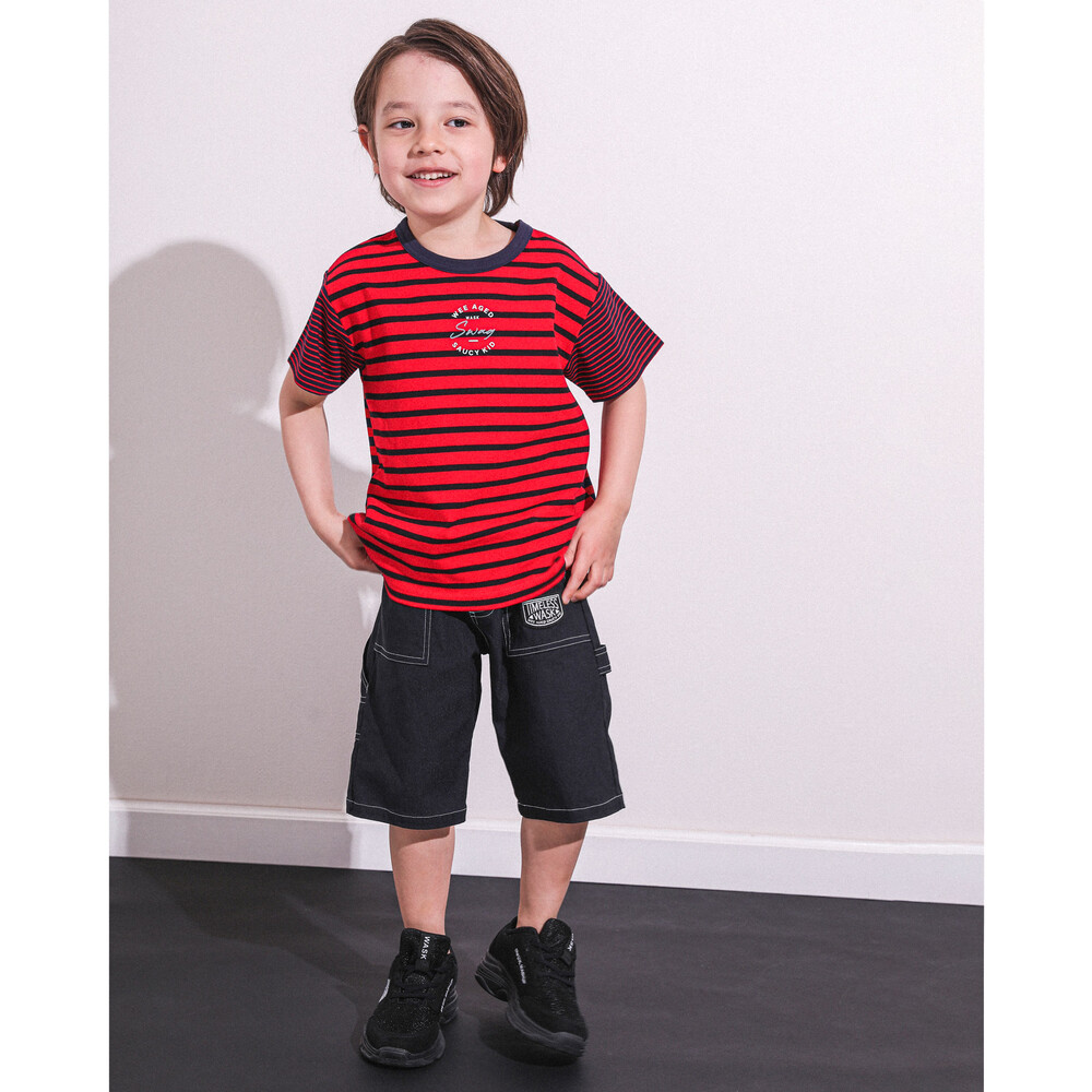 SWAG プリント ボーダー 天竺 Tシャツ (100~160cm) レッド系 100cm