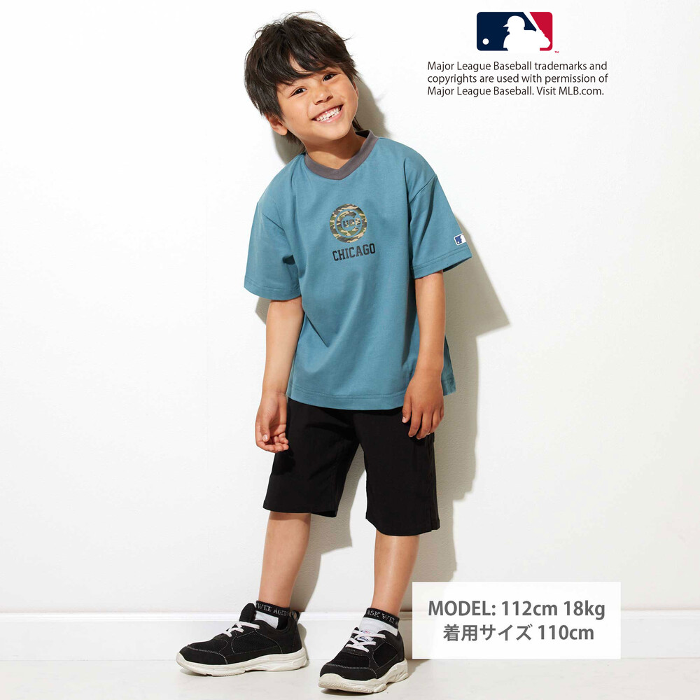 【MLB】 モチーフ VネックTシャツ(100~160cm) グレー 100cm
