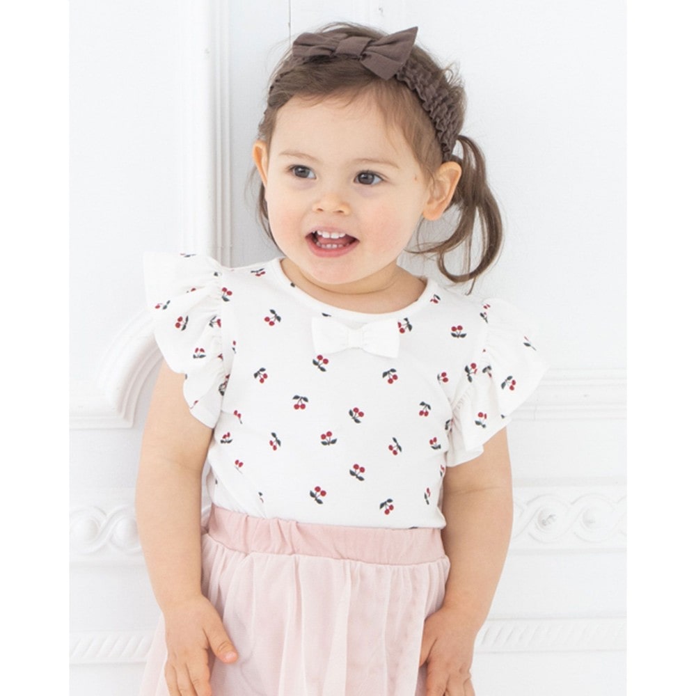 チェリー リボン フリル 半袖 Tシャツ (70cm～110cm)(70cm ピンク系 