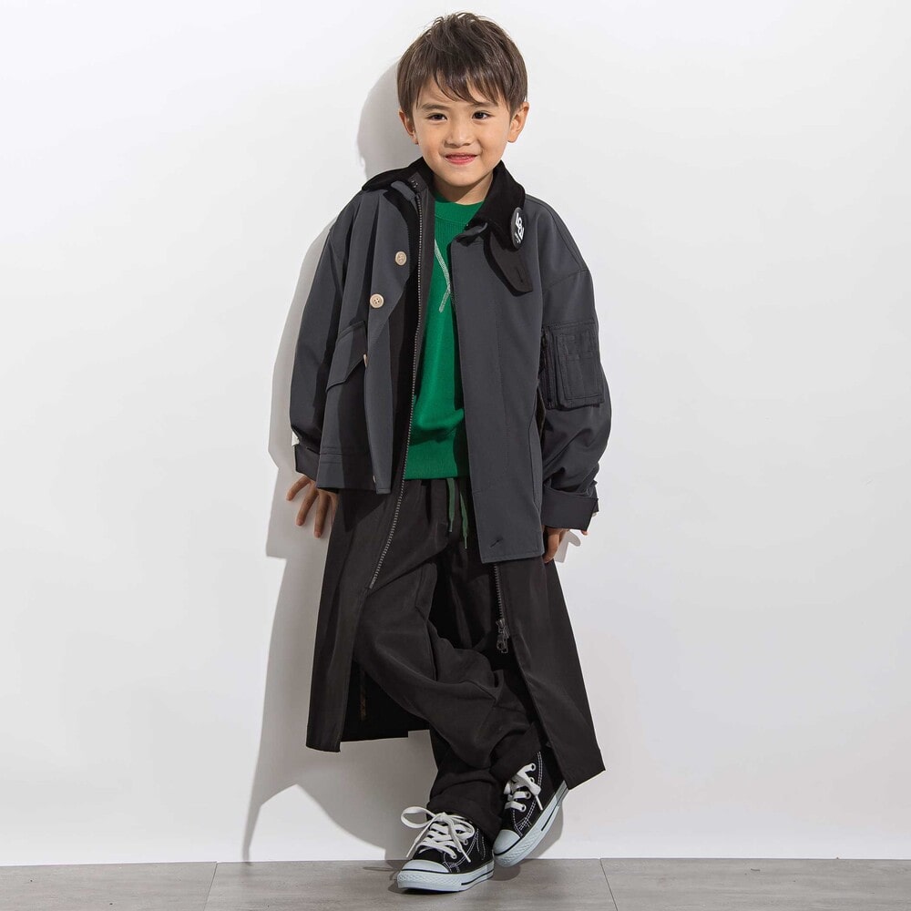 ツイルジップステンカラーコート 親子お揃い(110~140cm) ブラック M(110~125cm)