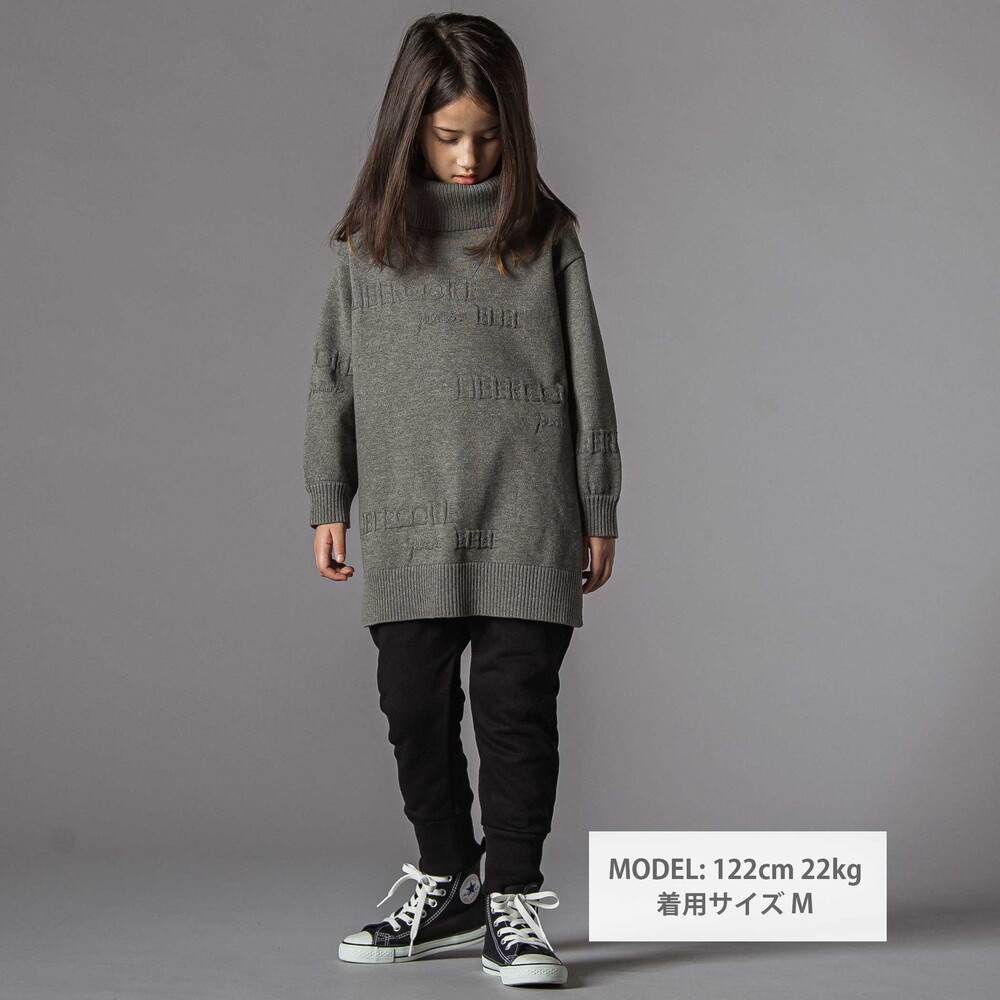 ロゴジャガードタートルネックロングセーター親子お揃い(95~140cm) グレー S(95-110cm)