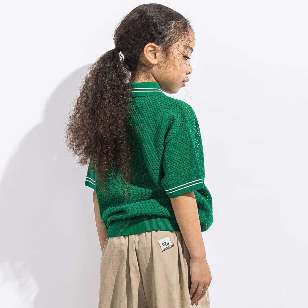 メッシュサマーコットンニットZIPポロシャツ親子お揃い(110~140cm) ブラック M(110~125cm)