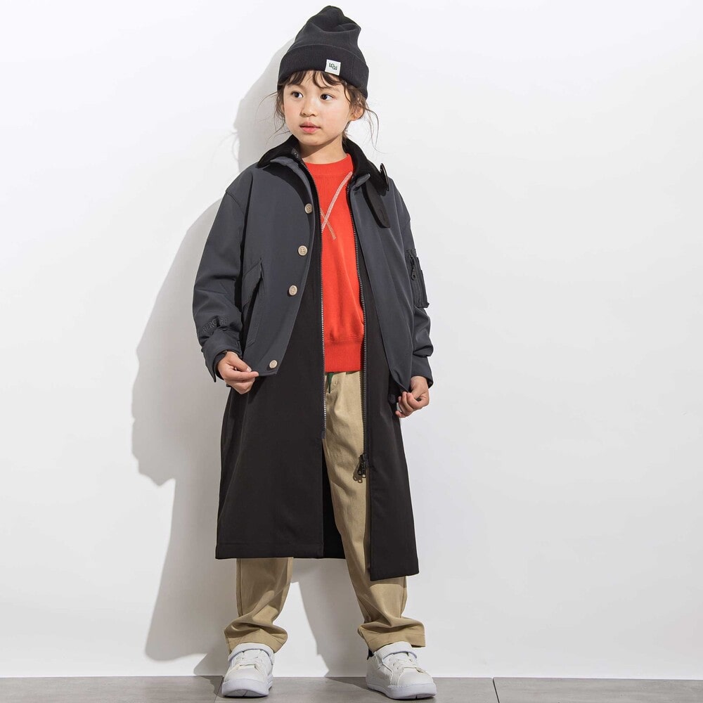 強撚糸スウェット風カラーニットプルオーバー 親子お揃い(110~140cm) グリーン M(110~125cm)