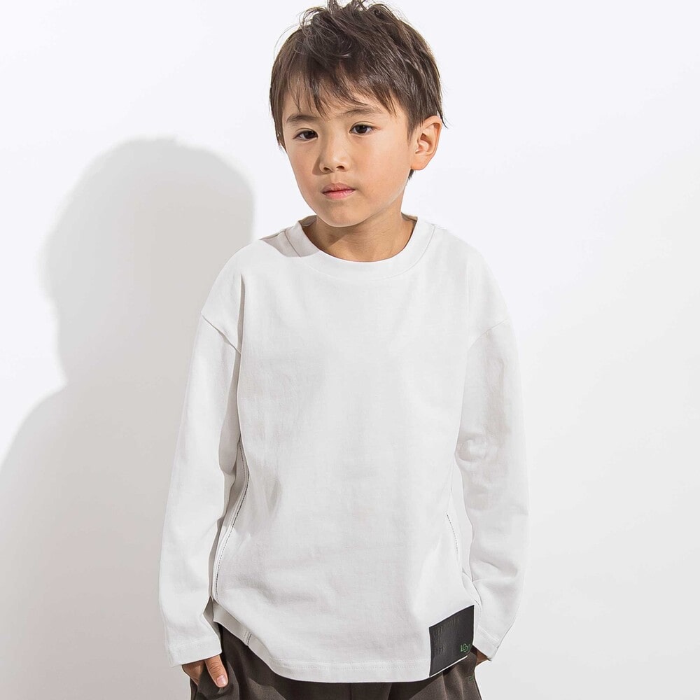 ヘビーオンスカラーステッチ切り替え天竺長袖Tシャツ 親子お揃い(110~140cm) ホワイト M(110~125cm)
