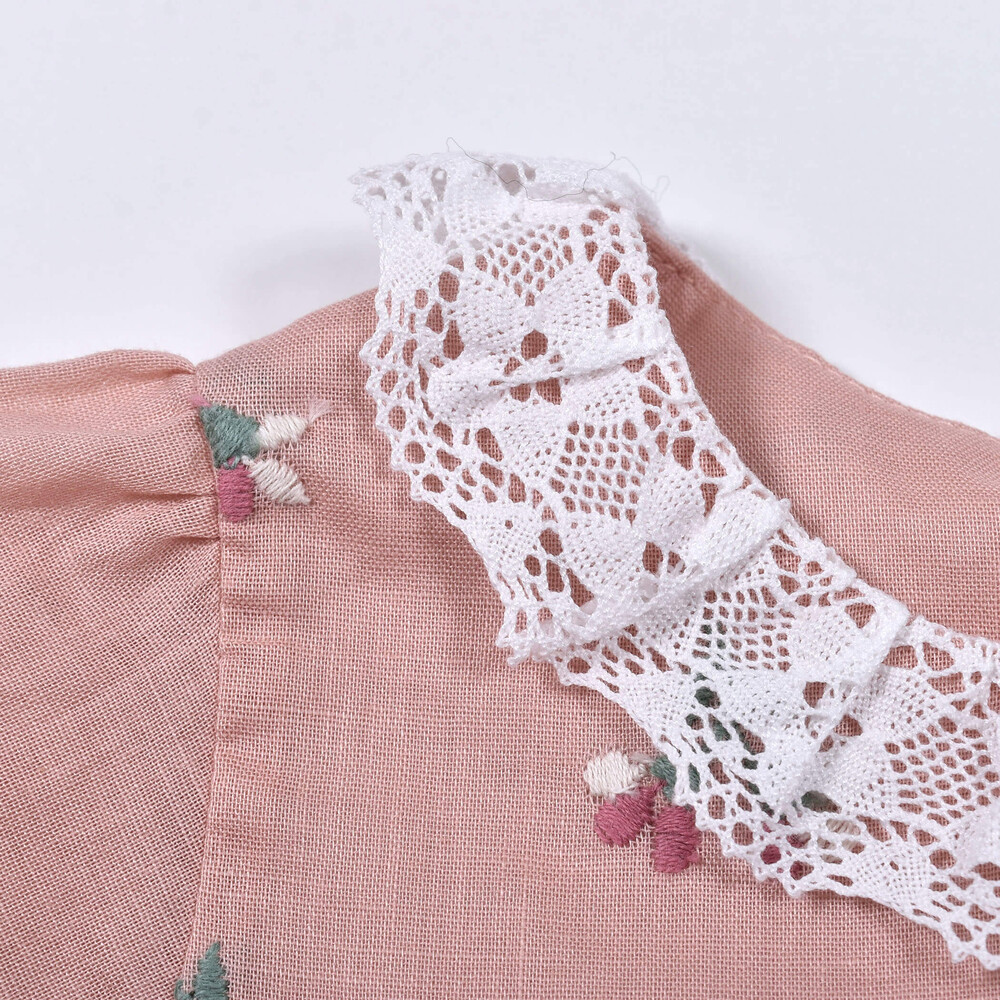 【 お揃い 】 日本製 ボイルガーゼ コットン フラワー 刺繍 ブルマ付き ワンピース ベビー (70~90cm) ピンク系 S(70~80cm)