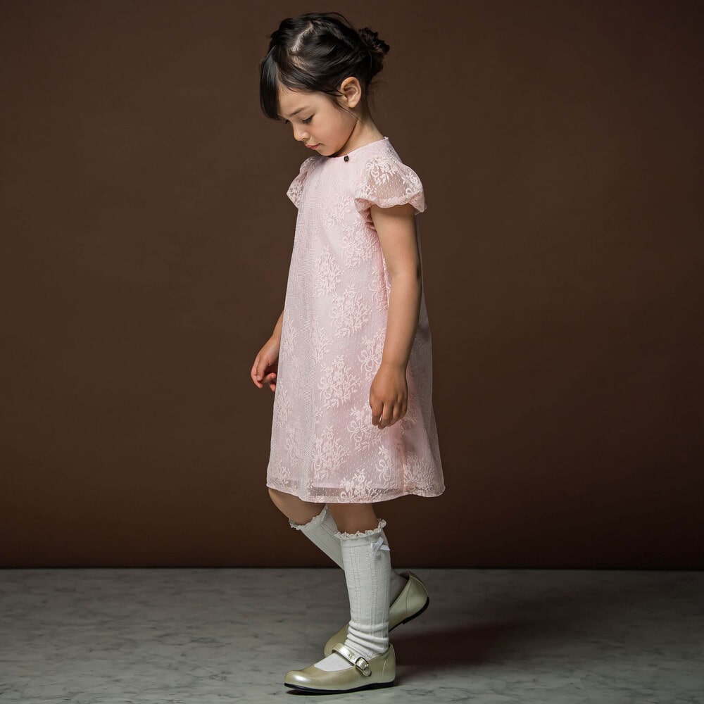 【日本製】フラワーラッセルチュールワンピース(90~130cm) ピンク 90cm