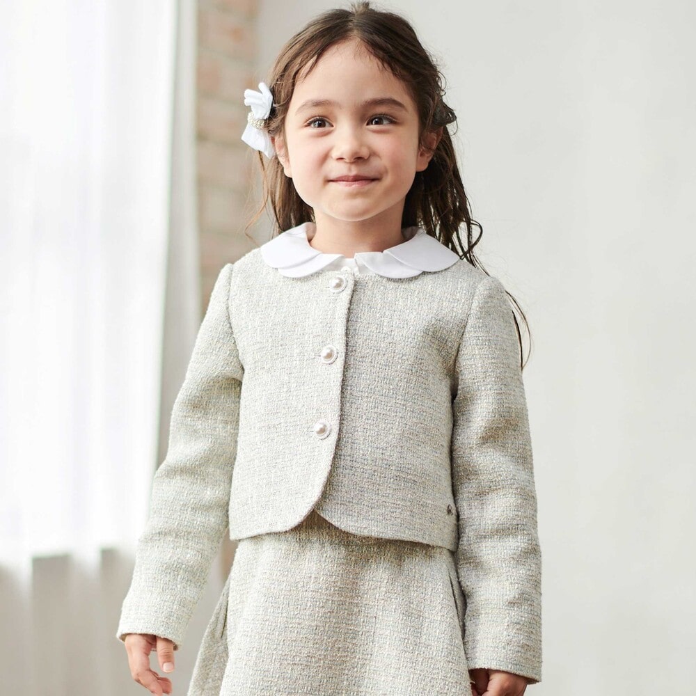 ラメ入りツイードジャケットスカートセットアップ(110~130cm) グレー系 110cm