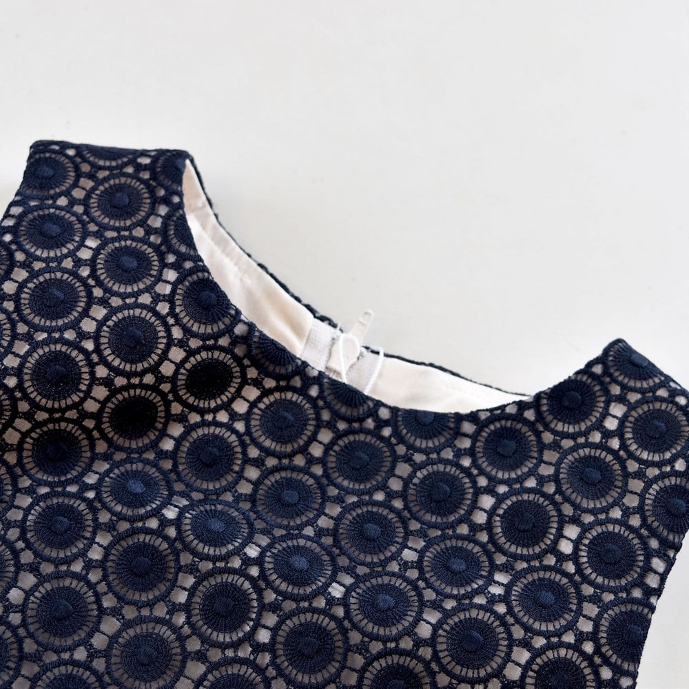 日本製 フォーマル オーガンジー レース リボン Aライン 刺繍 ジャンパースカート ワンピース ドレス (140cm) ネイビー 140cm