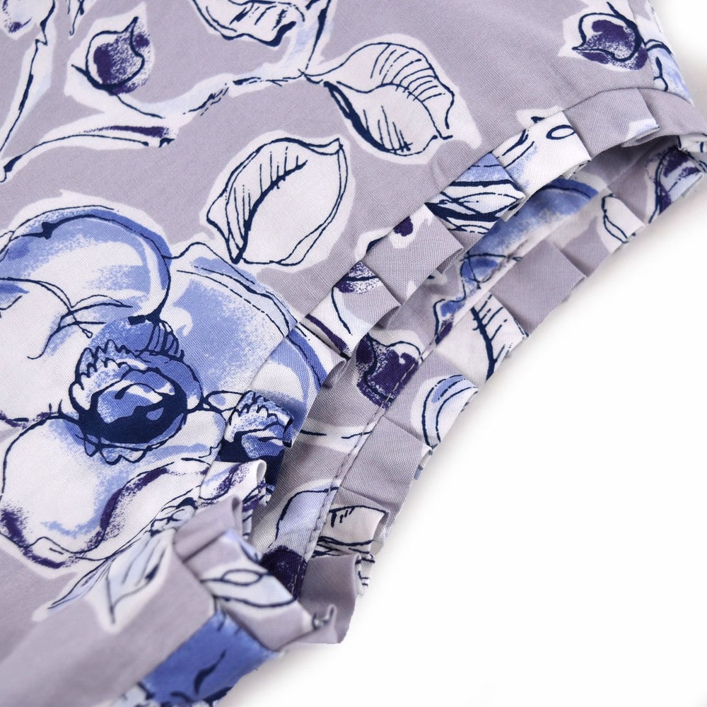 日本製 ローズ 花柄 リボン フェミニン フレア ワンピース (110cm~130cm) パープル系 130cm