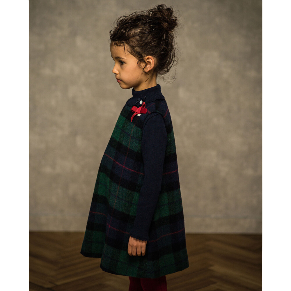 【 お揃い 】 【 日本製 】 シャギー チェック ジャンパースカート (90~140cm) ネイビー系 90cm