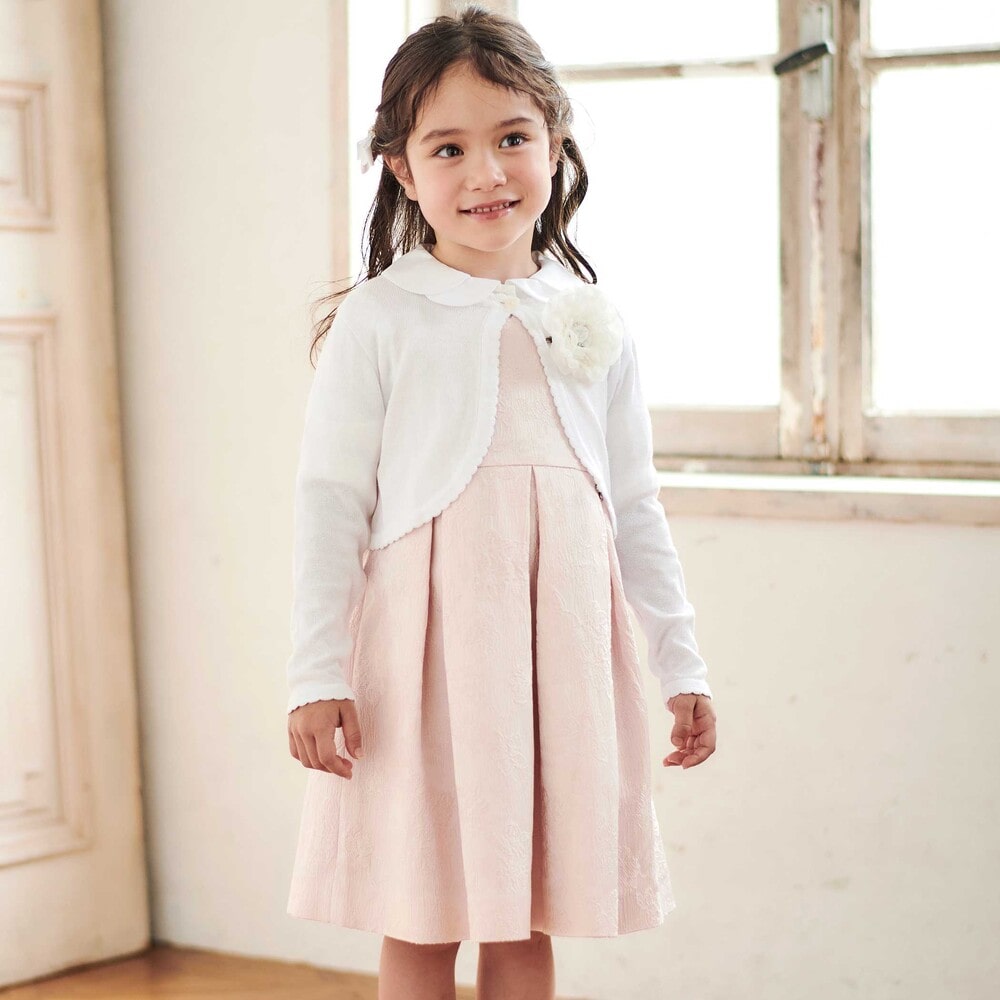 【日本製】ジャガードフラワータック入りジャンパースカート(110~130cm) ピンク系 110cm