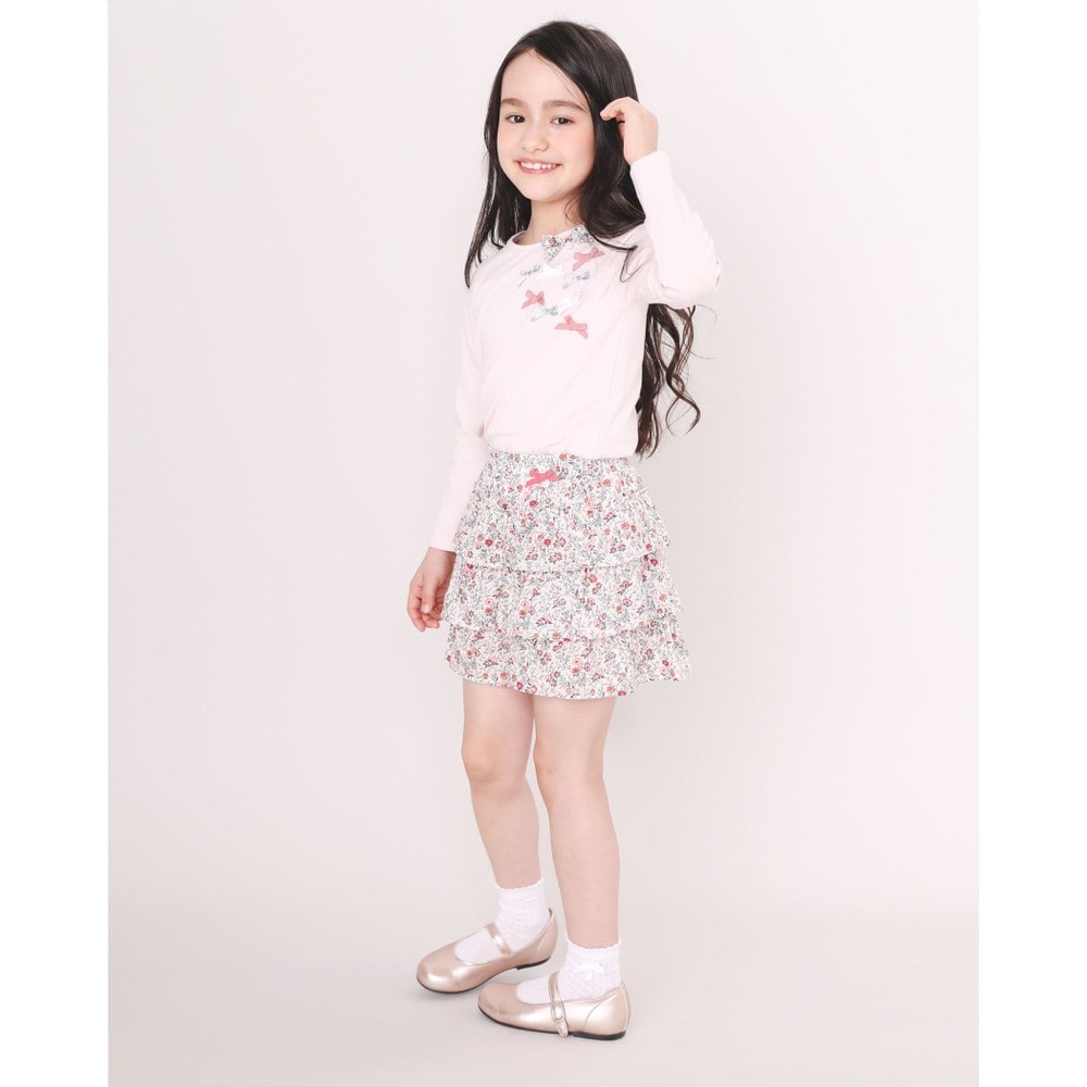 日本製 リバティプリント （Mina) 花柄 リボン キュロットパンツ (90~140cm)(90cm ピンク系):  ボトム-子供服べべの公式通販サイト 「BEBE MALL」