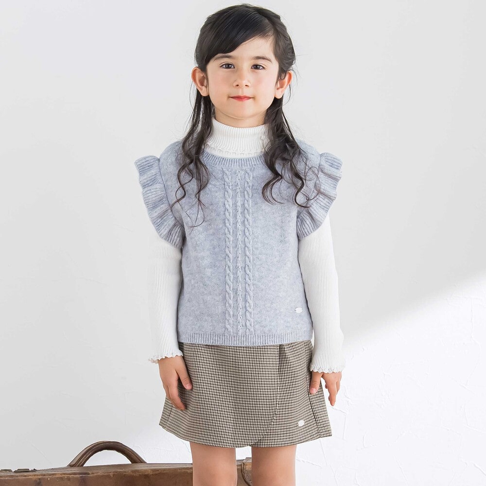 千鳥チェック ラップスカート風ショートパンツ(90~140cm) ボルドー系 90cm