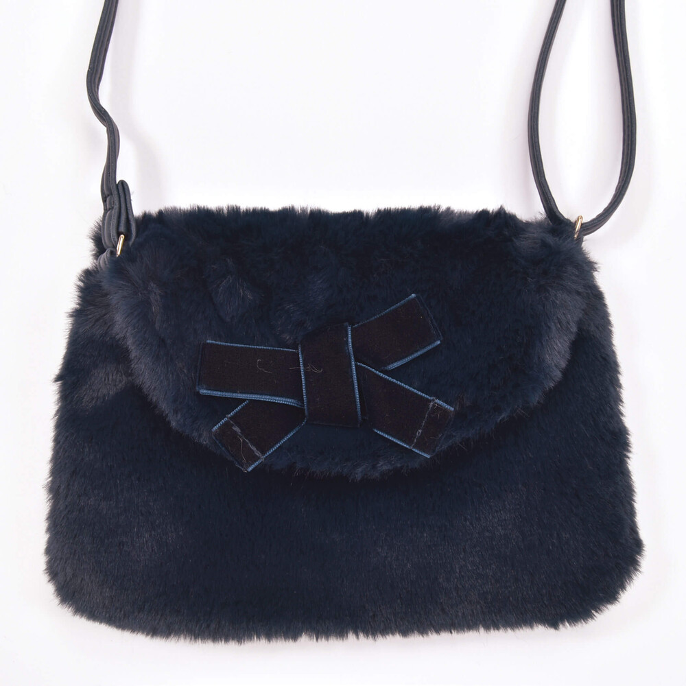 ベルベットリボン付きファーポシェット ネイビー ワンサイズ