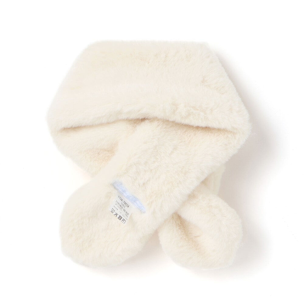 リボンふわふわファーマフラー オフホワイト ワンサイズ