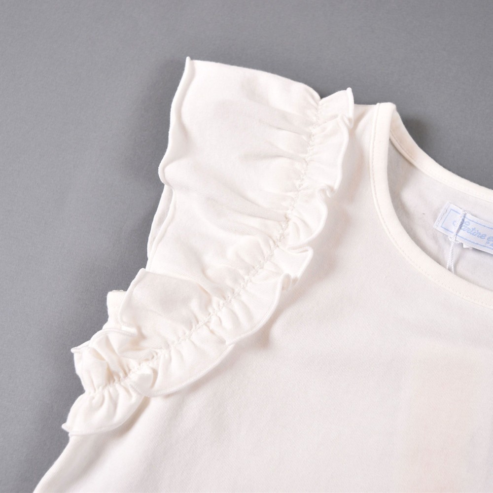 TCロゴ ラインストーン フェミニン シンプル 無地 フリル 半袖 Tシャツ (90cm~100cm) オフホワイト 100cm