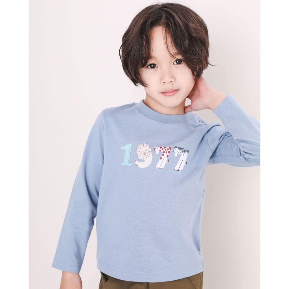 1977 アニマル プリント 長袖 Tシャツ (90~110cm) ブルー 110cm
