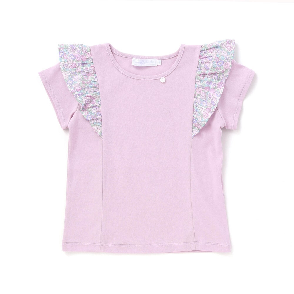【日本製】【お揃い】リバティ(leontyne dream)プリントタナローン フリルデザインTシャツ(90~140cm) パープル 90cm