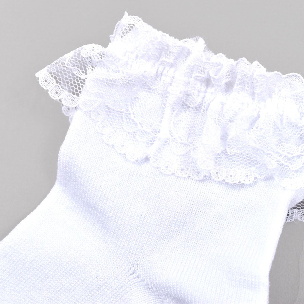日本製 TCロゴ刺繍 レース フリル ショート ソックス (13~21cm) ホワイト 15-17cm