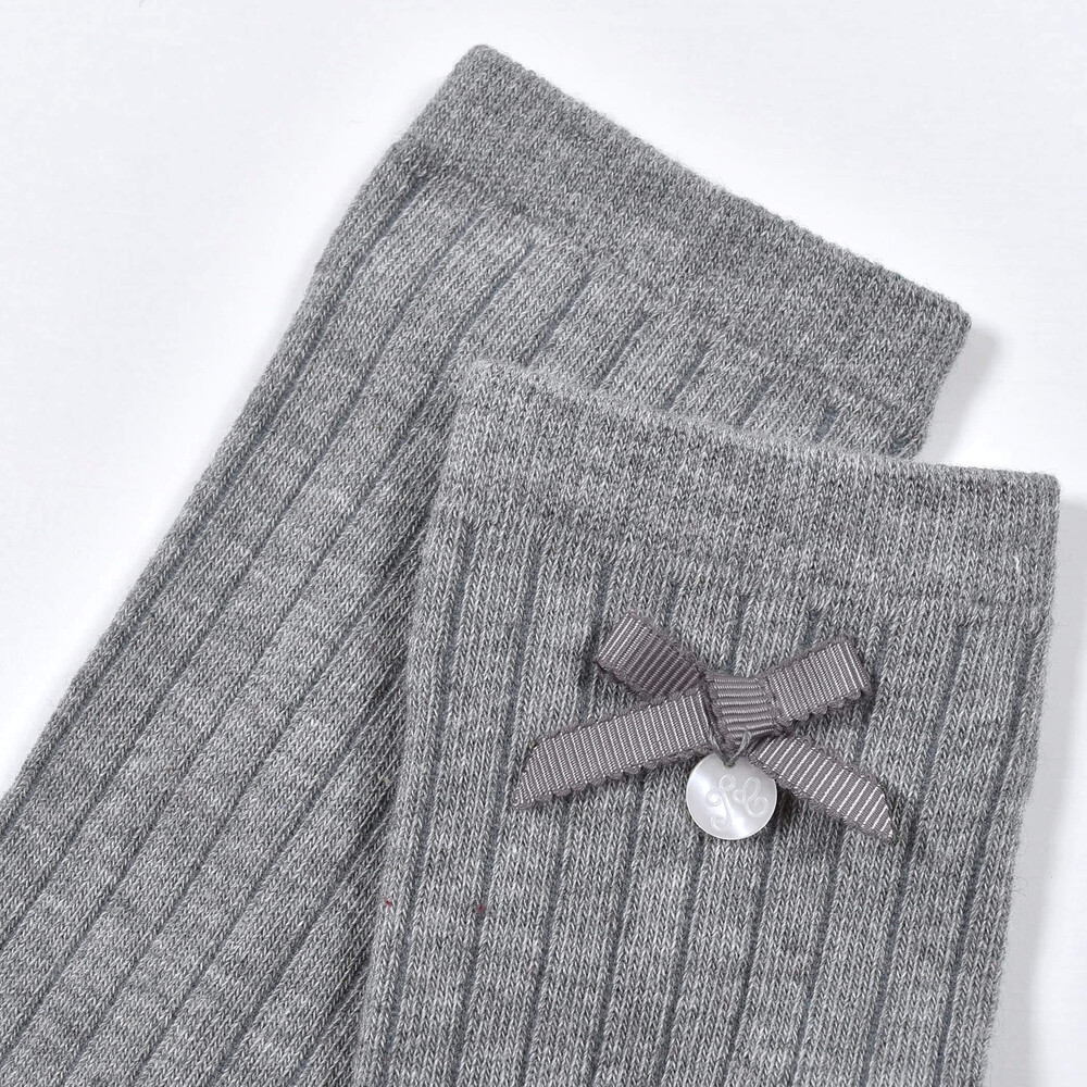 日本製 リボン チャーム 付き ハイソックス (13~21cm) ボルドー 17-19cm