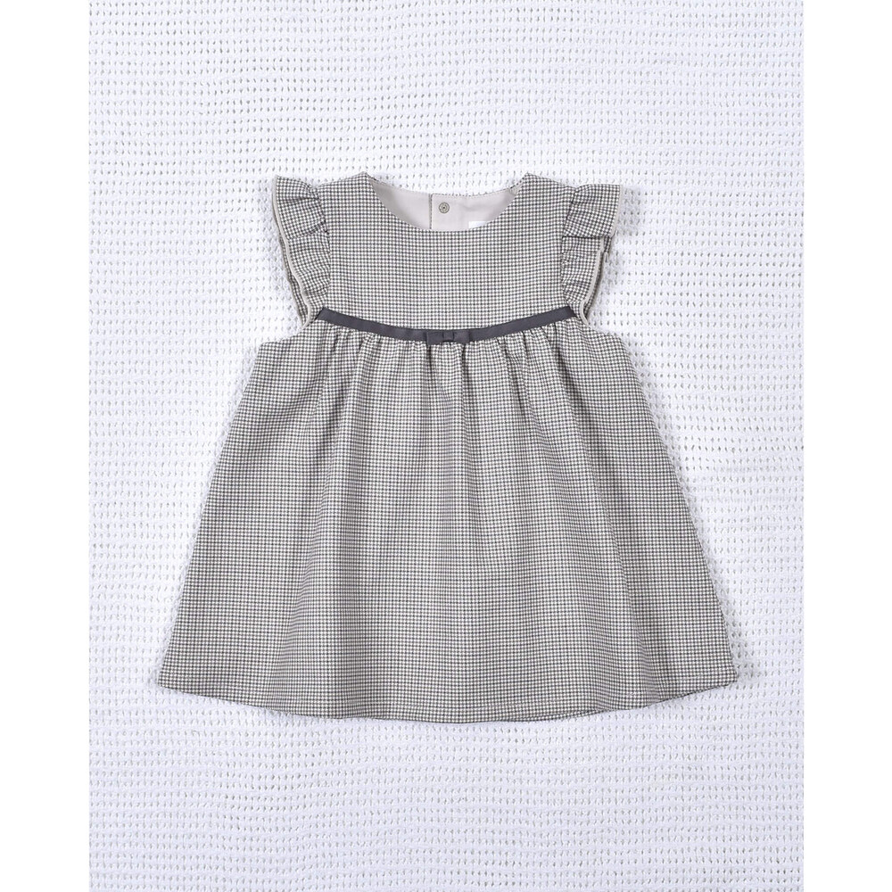 千鳥 柄 フリル 袖 ワンピース (70~90cm)(S(70-80cm) グレー系