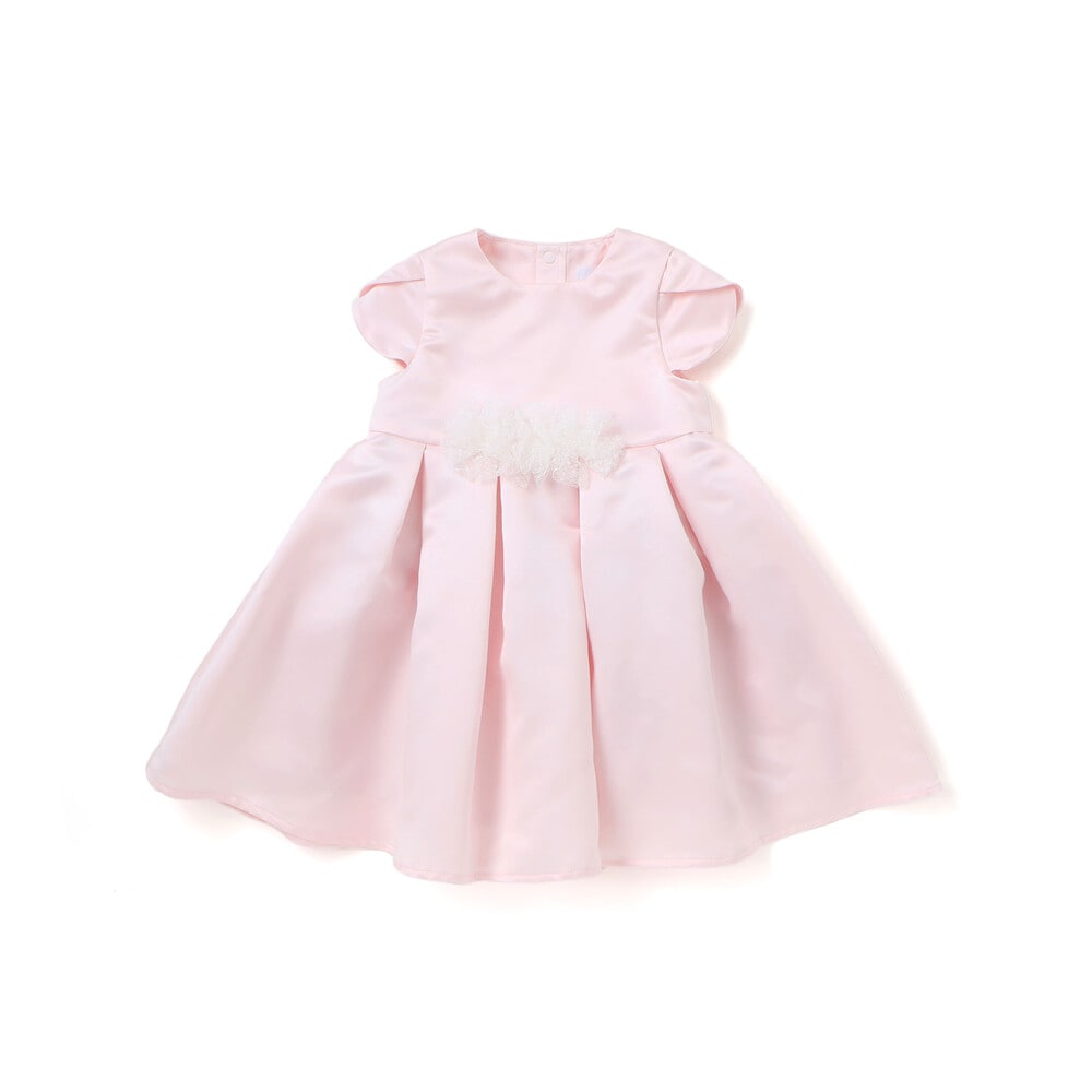 【日本製】サテンチュールモチーフドレス(70~90cm) ピンク S(70-80cm)