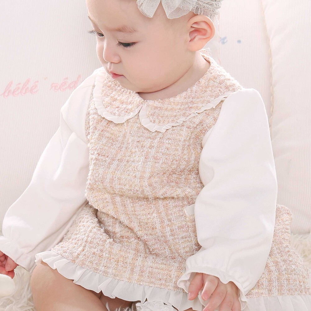 【お揃い】ツイードジャガードワンピース(70~90cm) ピンク系 S(70-80cm)