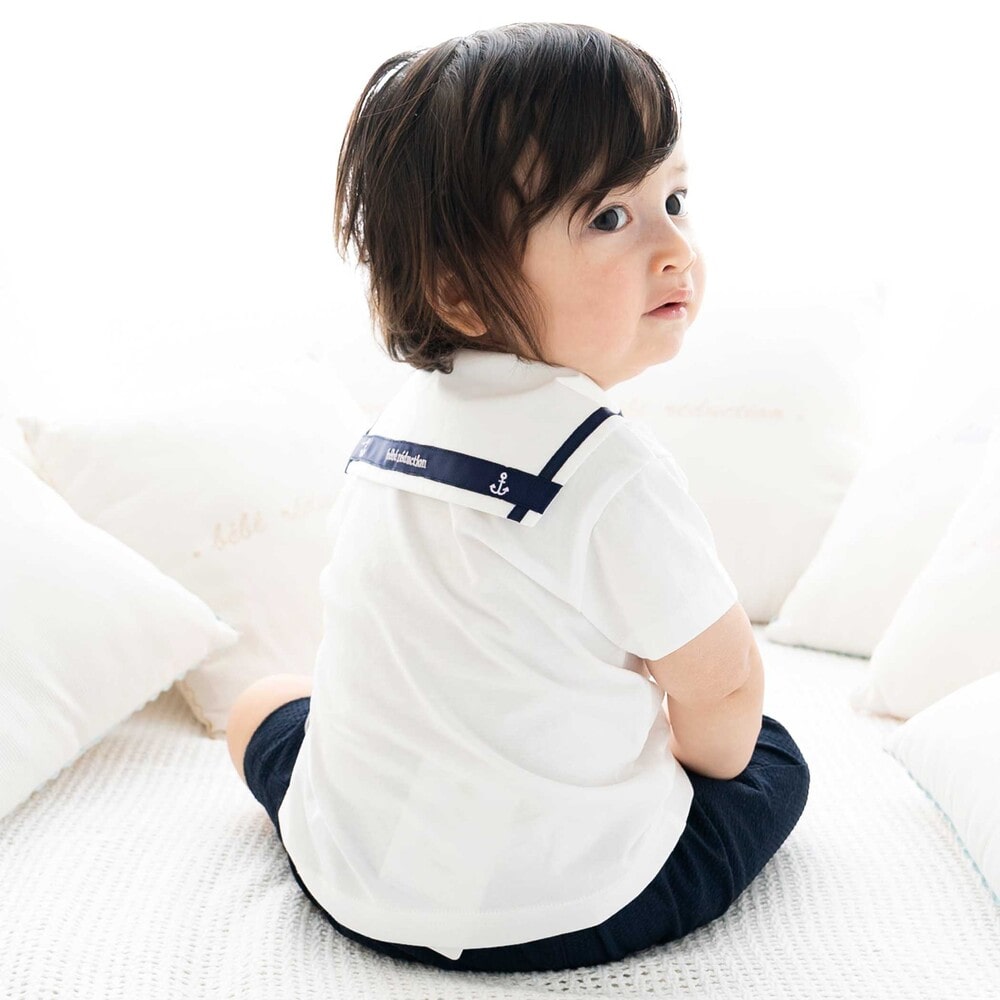 【お揃い】天竺マリンブラウスベビー(70~90cm) ホワイト S(70-80cm)