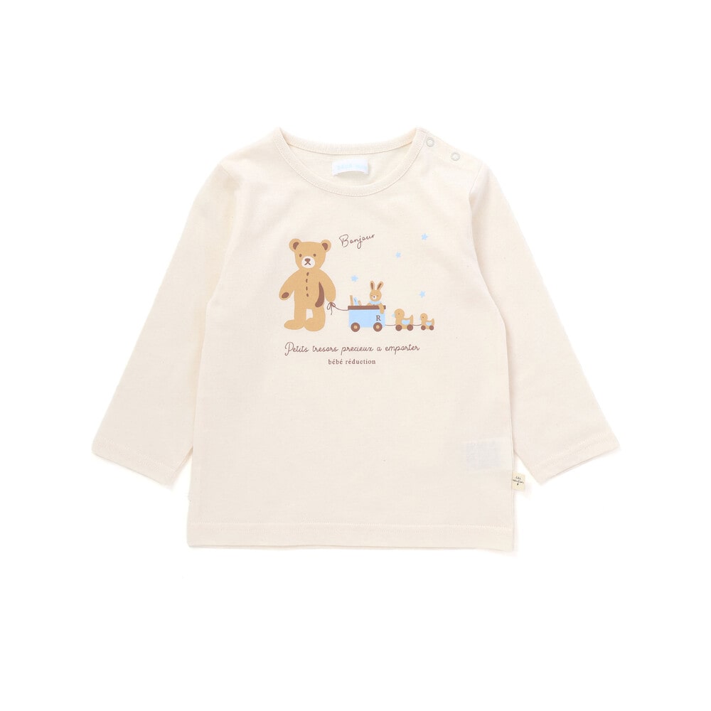 【お揃い】オーガニッククマプリント長袖Tシャツベビー(70~90cm) オフホワイト S