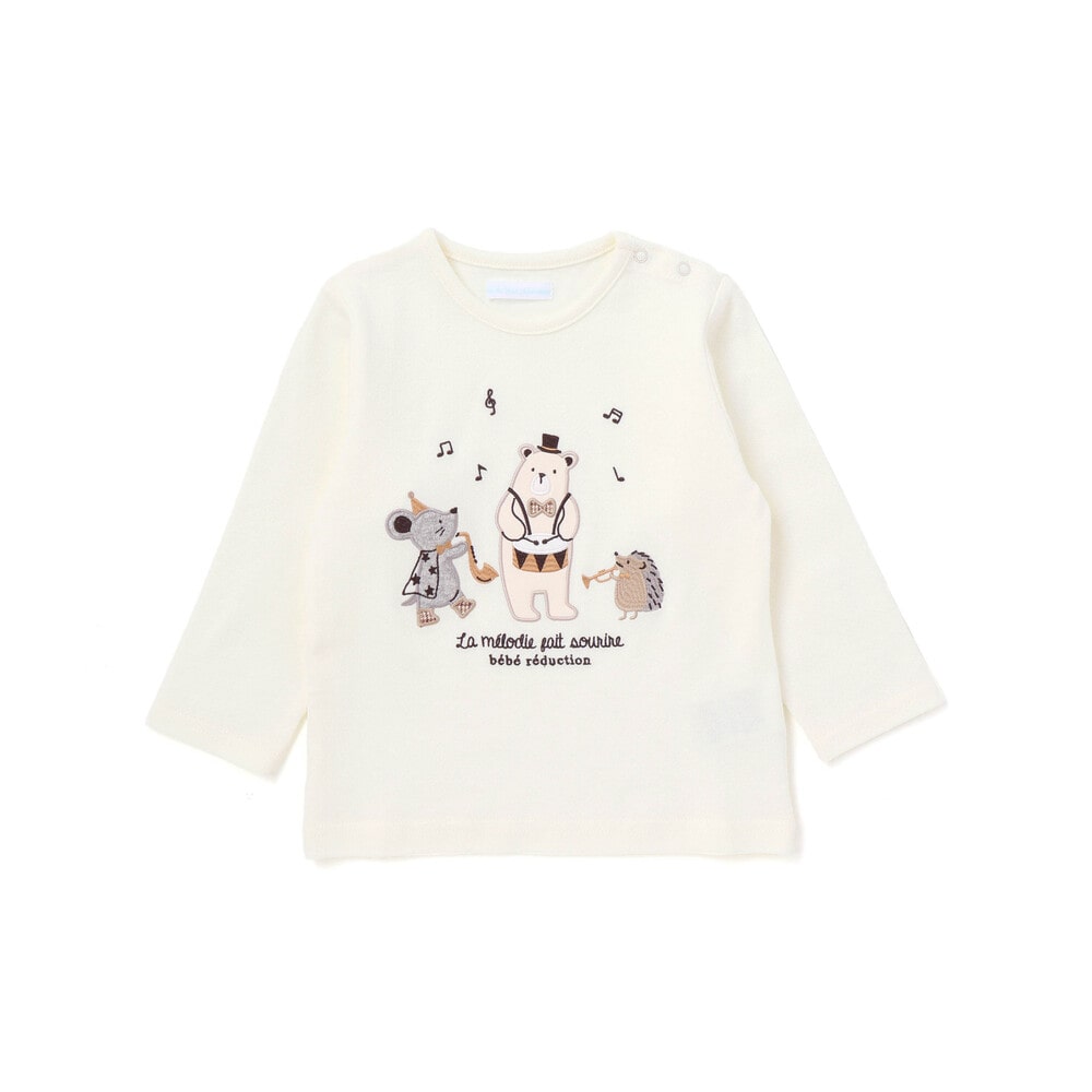 【お揃い】アニマル音楽隊パッチWフェイス長袖Tシャツ(70~90cm) オフホワイト S
