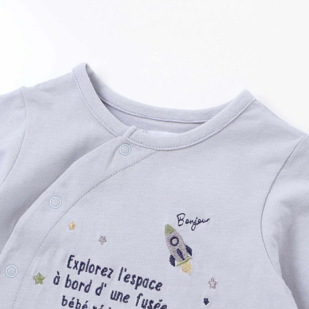 【お揃い】天竺宇宙モチーフ刺しゅう長袖2WAYオール(50~75cm) ブルー ワンサイズ