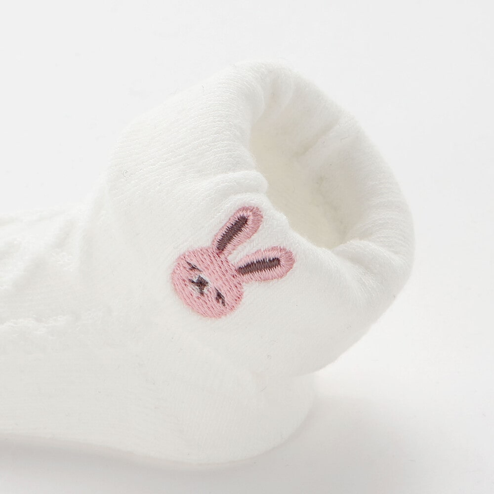 【お揃い】折り返しウサギ刺しゅうソックス(8~13cm) オフホワイト 8-10cm