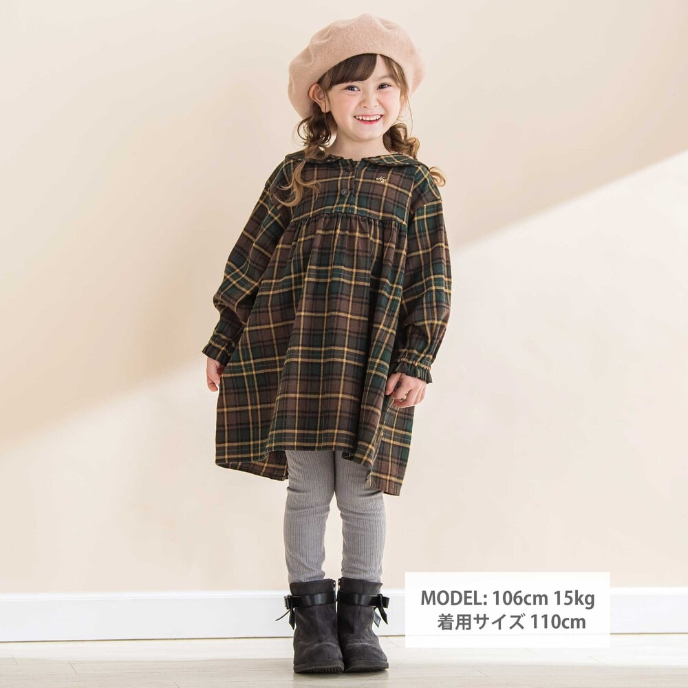 【お揃い】チェック柄セーラー襟ワンピース(80~130cm) レッド系 90cm