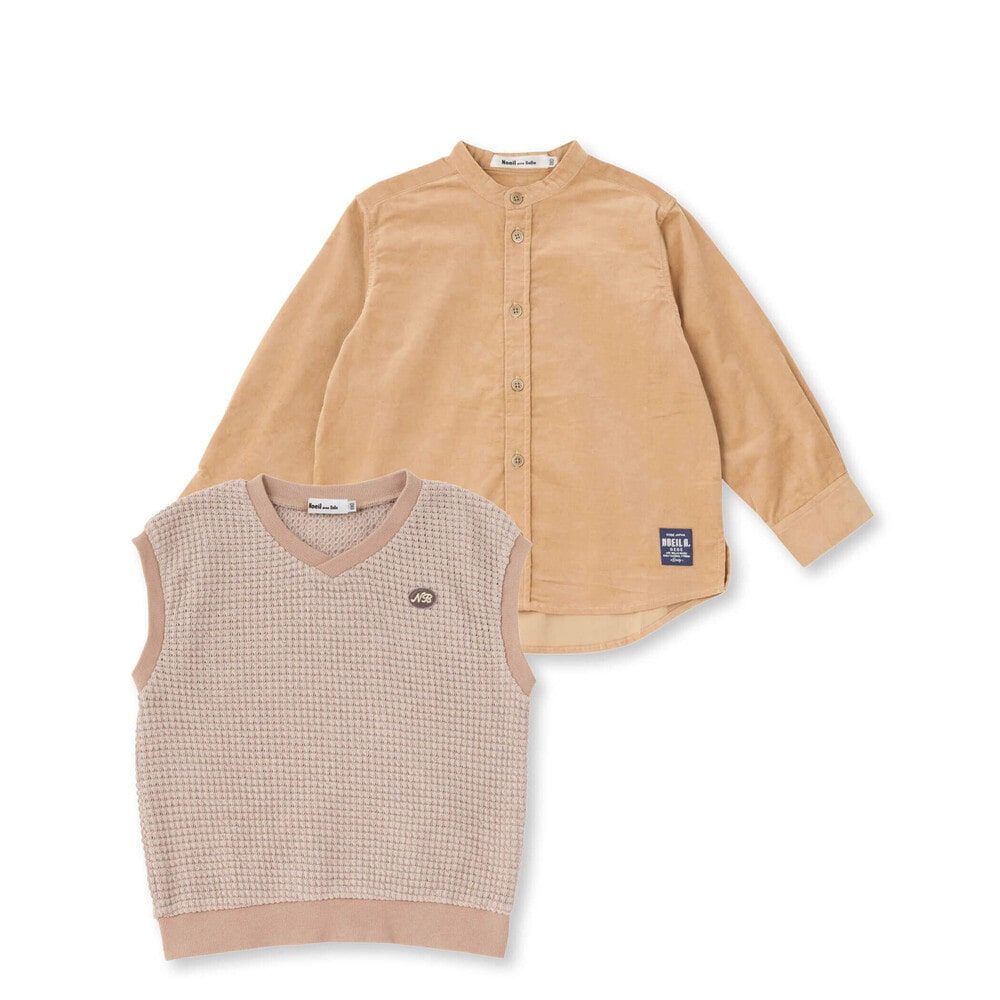 シャツコール&ワッフルベストセット(80~130cm) ボルドー系 90cm