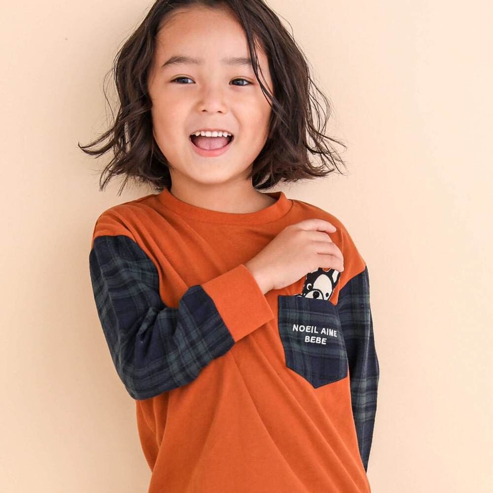 袖切り替えブルドッグTシャツ(80~130cm)(80cm ブラウン): トップス【べべモール公式】-子供服べべの公式通販サイト 「BEBE MALL」