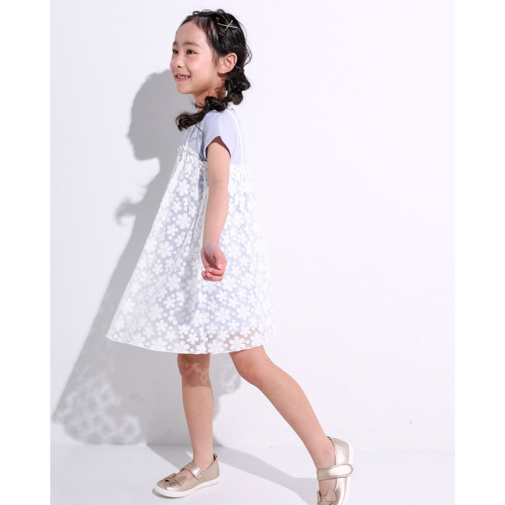 花柄 チュール ドッキング ワンピース (80~130cm) オフホワイト 130cm