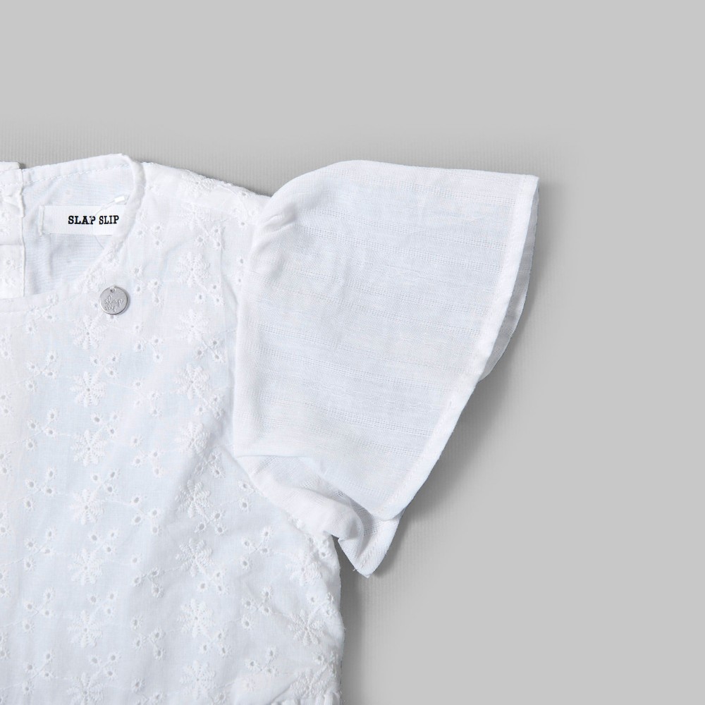 花柄 レース 裾 スカラップ ワンピース (80~130cm) オフホワイト 80cm