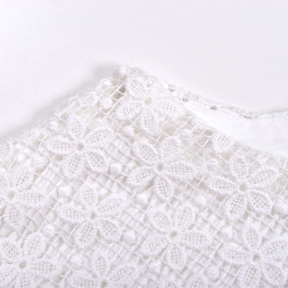 かぎ編み風 切り替え 布帛 ワンピース(80~130cm) パープル 110cm