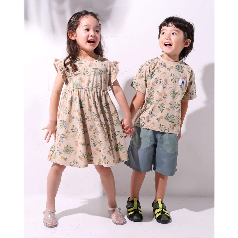 ボタニカル柄 フリル ワンピース(80~130cm) ベージュ系 120cm