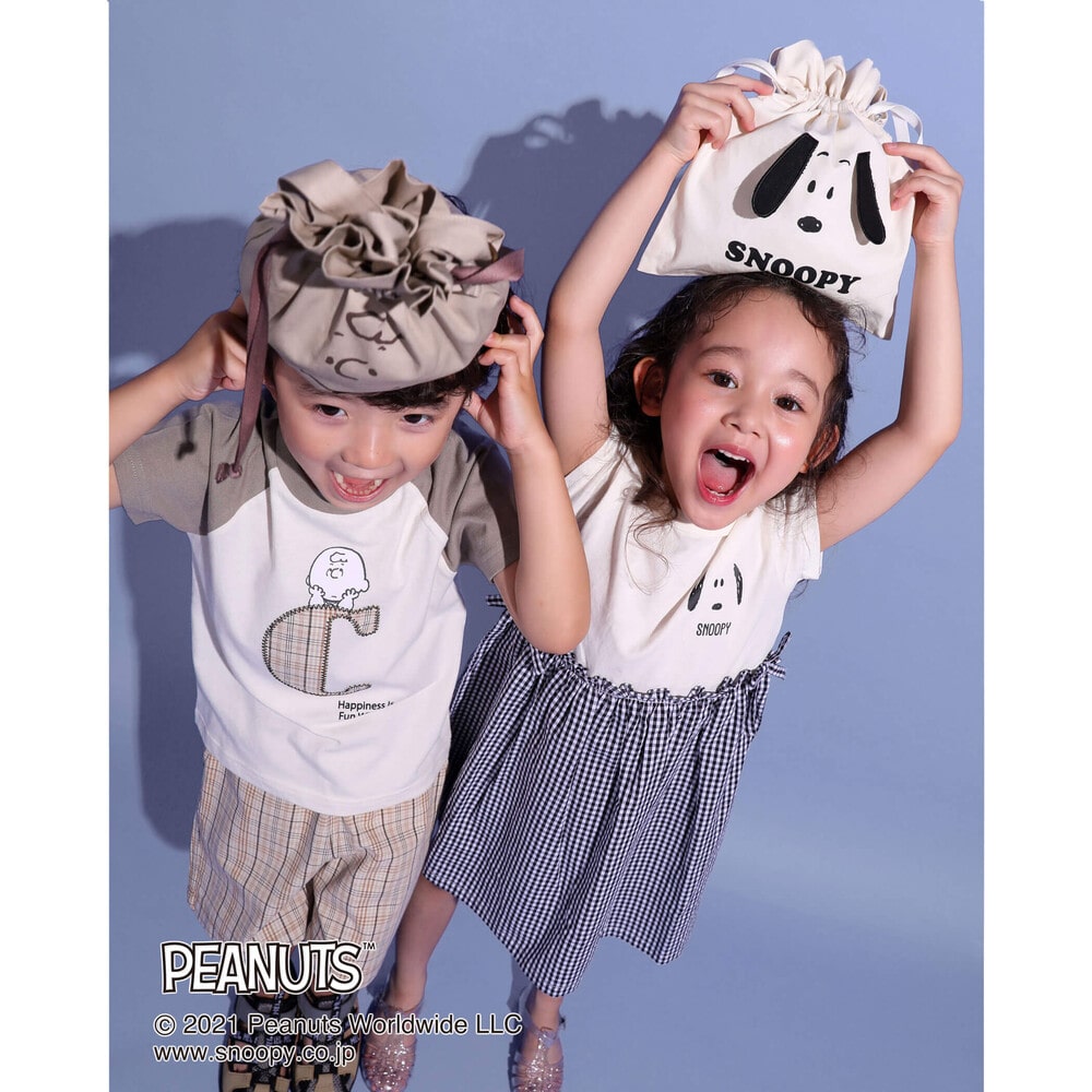 【 SNOOPY ×SLAP SLIPコラボアイテム】 スヌーピー ピーナッツ ドッキング ワンピース (80~130cm) ブラック系 90cm
