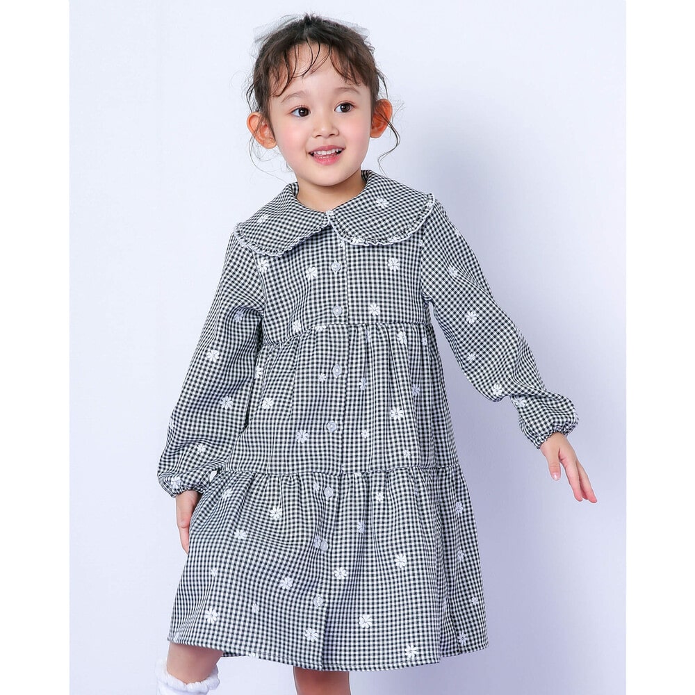 デニム チェック 花柄プリント ティアード ワンピース 90 130cm 90cm ブラック系 ワンピース 子供服べべの公式通販サイト Bebe Mall