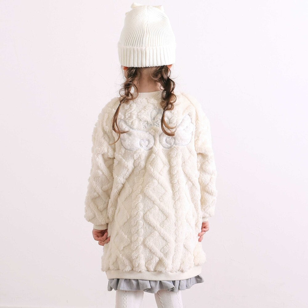 【お揃い】天使の羽もこもこケーブルボアワンピース(80~130cm) オフホワイト 80cm