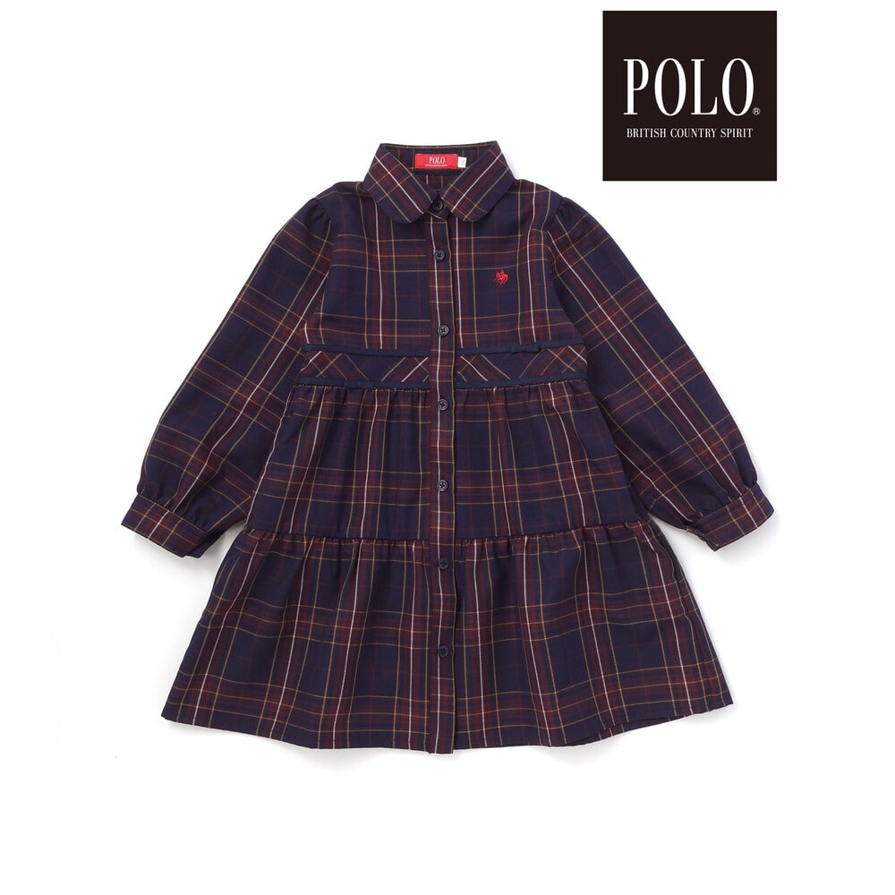 【POLO BCS(ポロ・ビーシーエス)×SLAP SLIP】チェック切り替えワンピース(80~130cm) ネイビー系 80cm