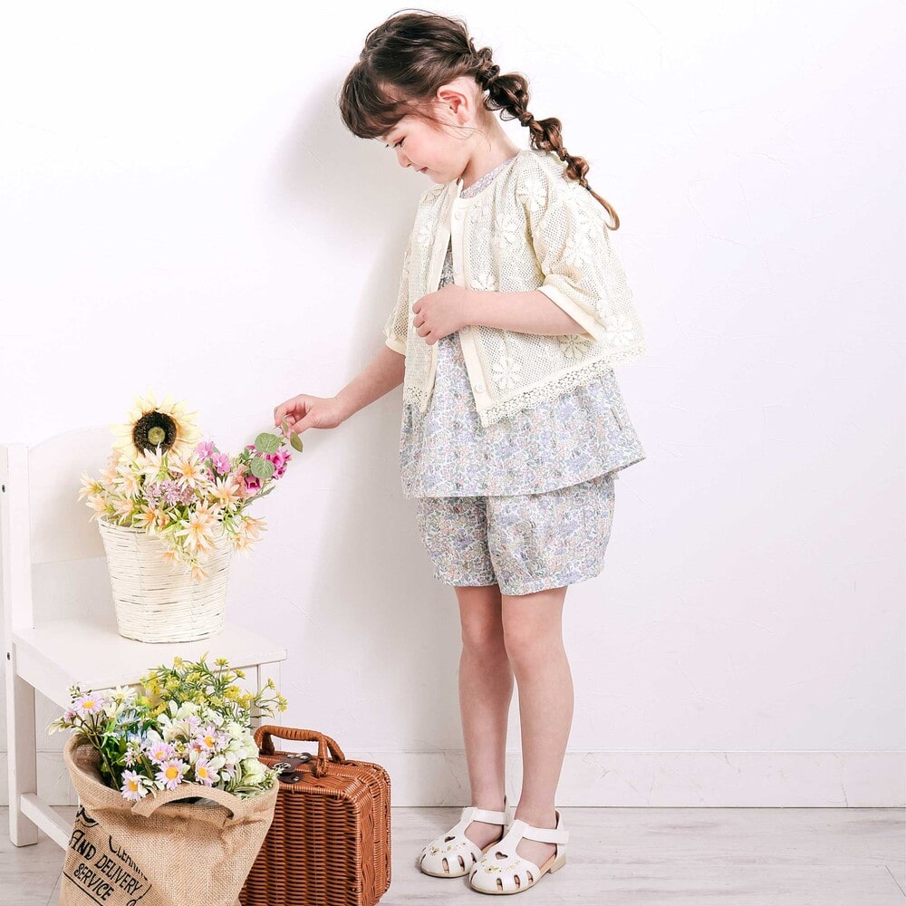 花柄チュニック+ショーパンセットアップ(80~130cm) イエロー系 80cm