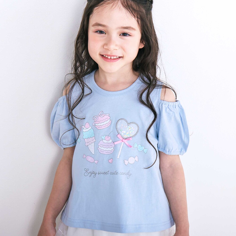 スイーツ刺しゅう肩開き半袖Tシャツ&スカパンセットアップ(80~130cm) ホワイト 80cm